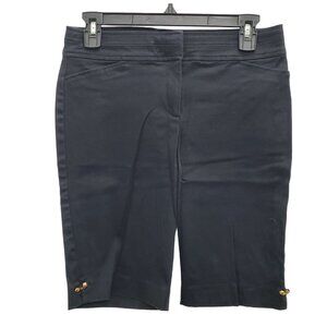 Cache Women's Vintage Black Cotton Stretch Chain‎ Detail Bermuda Shorts Size 4